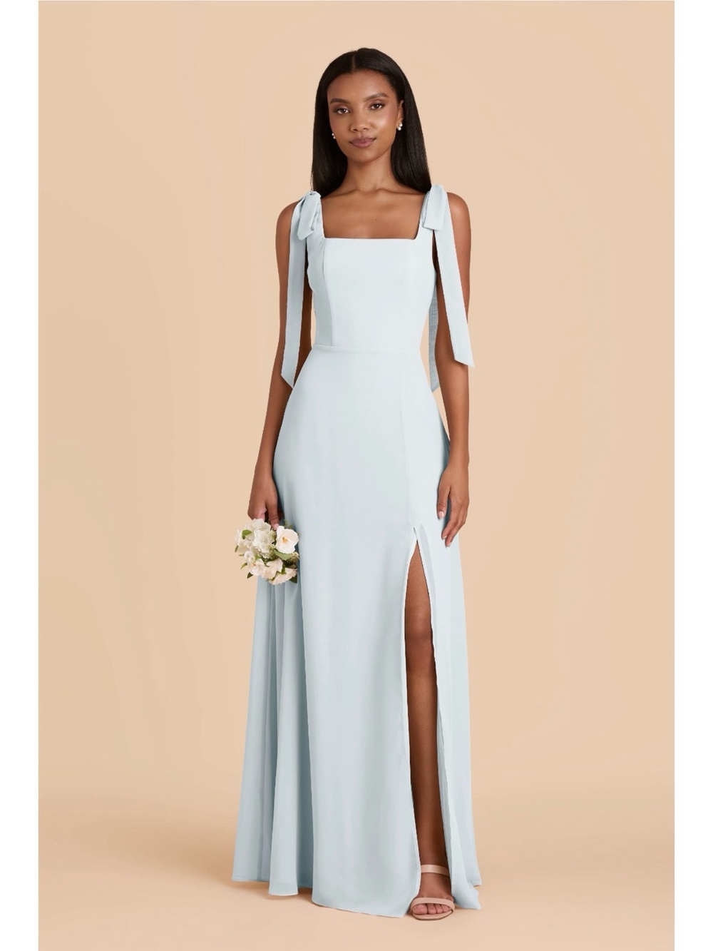 Birdy Grey Light Blue Maxi Dress with Side Slit and Tie Straps